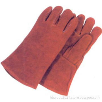 14 inches palm reinforced cow split leather welding working gloves